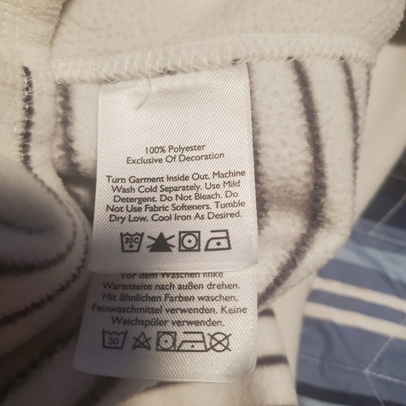 Eddie Bauer Size S Cream Black Striped Zip Fleece Hoodie Thumbholes TINY FLAW - Picture 6 of 10